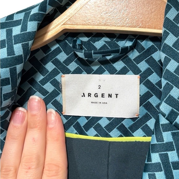 Argent Elegant Teal Lattice Patterned Women's Belted Blazer Jacket Size 2 - Picture 8 of 11